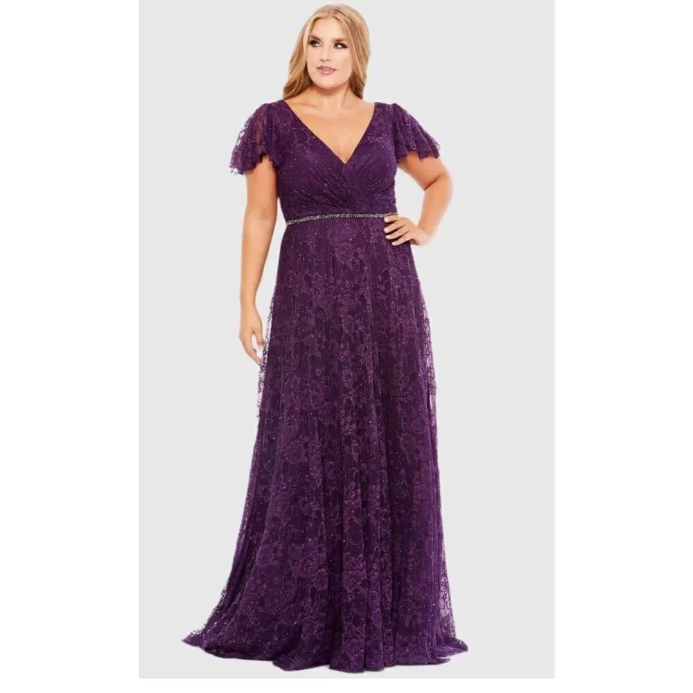 Mac Duggal NWT size 22W Embellished Flutter Sleeve Evening Gown (Plus) style 677